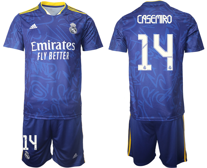 Men 2021-2022 Club Real Madrid away blue #14 Soccer Jersey->real madrid jersey->Soccer Club Jersey